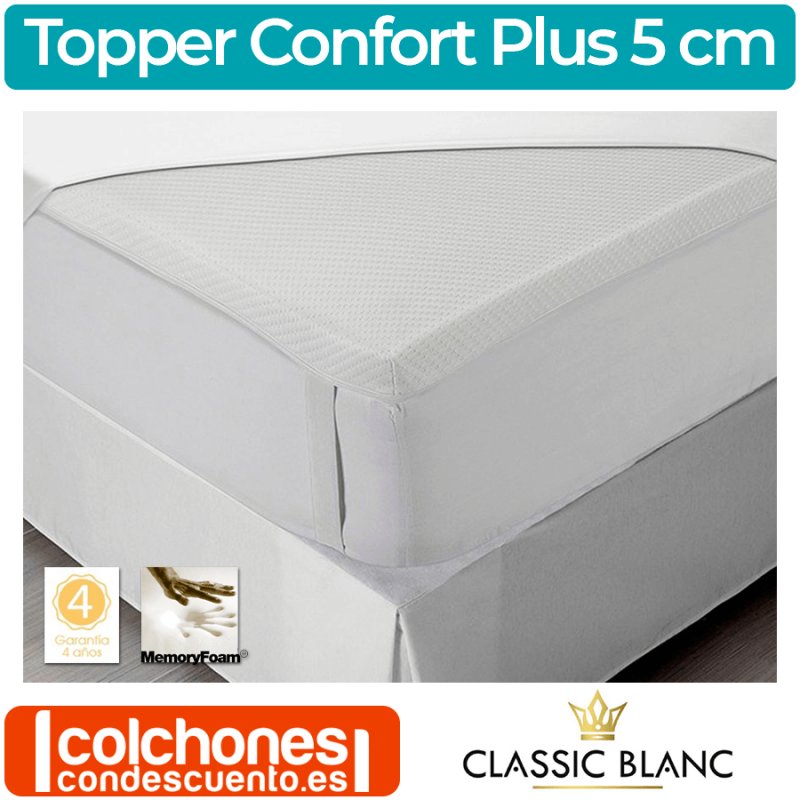 Cama 90-90 x 190 cm Classic Blanc Funda lavable Todas las medidas Topper/Sobrecolchón viscoelástico de 3 cm de altura 