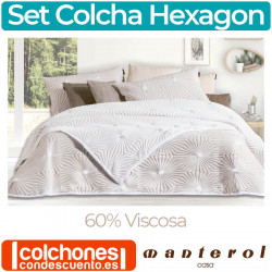 Set Colcha y Funda Cojín Hexagon 60% Viscosa y 40% Poliéster de Manterol Casa