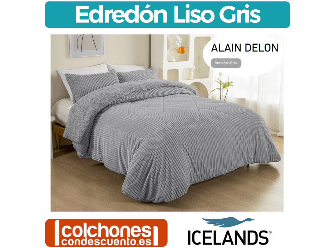 Colcha-Edredón Conforter de Sedalina y Sherpa Alain Delon Liso Gris de Icelands