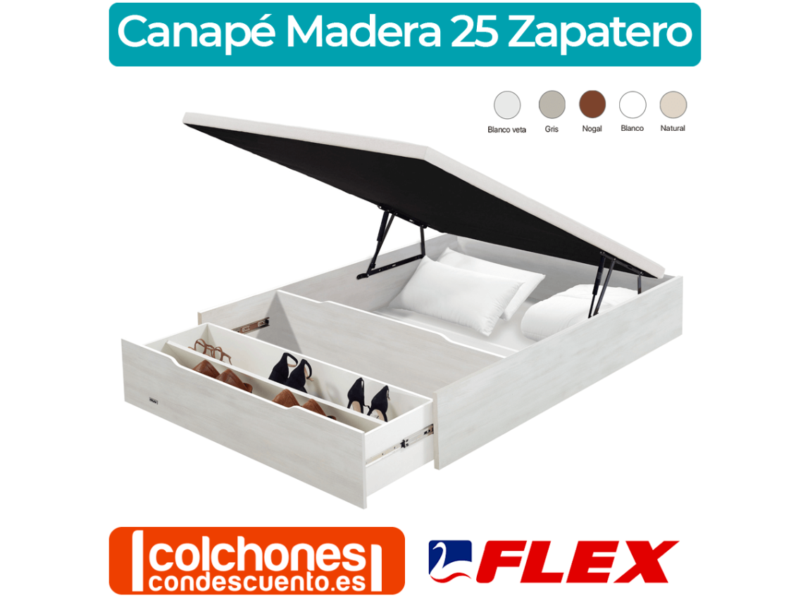 Canapé Abatible Madera 25 Con Zapatero y Tapa Con Tejido 3D de Flex